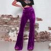 Akklian Women's Velvet Elastic Waist Flare Leg Palazzo Long Pants Stretchy Slim Bell Bottom Trousers Palazzo Casual Pants Purple view 3