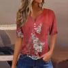 SHAOBGE Summer Tops for Women 2024 Vacation Trendy Button V Neck T-Shirts Casual Short Sleeve Shirts Plus Size Boho Graphic Tees Ladies Fashion Dressy Blouses Comfy Western Clothes view 2