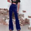 Akklian Women's Velvet Elastic Waist Flare Leg Palazzo Long Pants Stretchy Slim Bell Bottom Trousers Palazzo Casual Pants Navy view 2