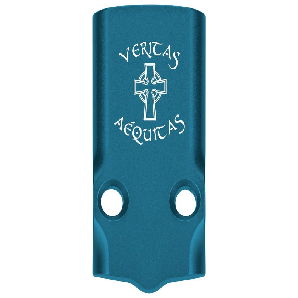 NDZ Performance MOS Optic Cover Plate for Glock 43X & 48 Blue Anodized Aluminum, Veritas Aequitas Saints Made in USA