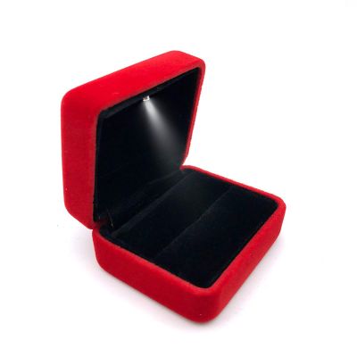 RWKGIEIK Led Ring Box With Light Wedding Pair Ring Jewelry Box Black Stud Box Velvet Cloth Jewelry Box, Red