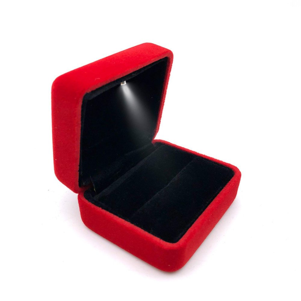 RWKGIEIK Led Ring Box With Light Wedding Pair Ring Jewelry Box Black Stud Box Velvet Cloth Jewelry Box, Red