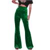 Akklian Women's Velvet Elastic Waist Flare Leg Palazzo Long Pants Stretchy Slim Bell Bottom Trousers Palazzo Casual Pants Green view 1