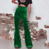 Akklian Women's Velvet Elastic Waist Flare Leg Palazzo Long Pants Stretchy Slim Bell Bottom Trousers Palazzo Casual Pants Green view 2