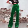 Akklian Women's Velvet Elastic Waist Flare Leg Palazzo Long Pants Stretchy Slim Bell Bottom Trousers Palazzo Casual Pants Green view 3