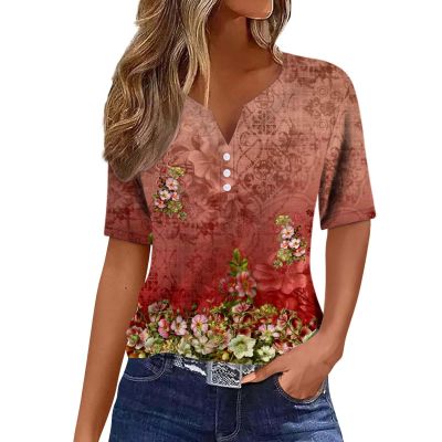 SHAOBGE A Mazon Com, Summer Tops for Women 2024 Trendy Short Sleeve Dressy Casual Blouses Womans Tops Button V Neck Boho T-Shirts Plus Size Graphic Tees Easter Shirts