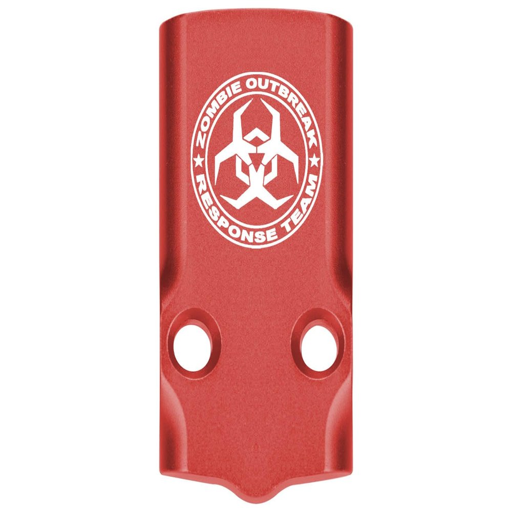 NDZ Performance MOS Optic Cover Plate for Glock 43X & 48  Red Anodized Aluminum, Zombie Response Team Angular Biohazard  Made in USA