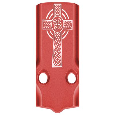 NDZ Performance MOS Optic Cover Plate for Glock 43X & 48  Red Anodized Aluminum, Celtic Cross  Made in USA