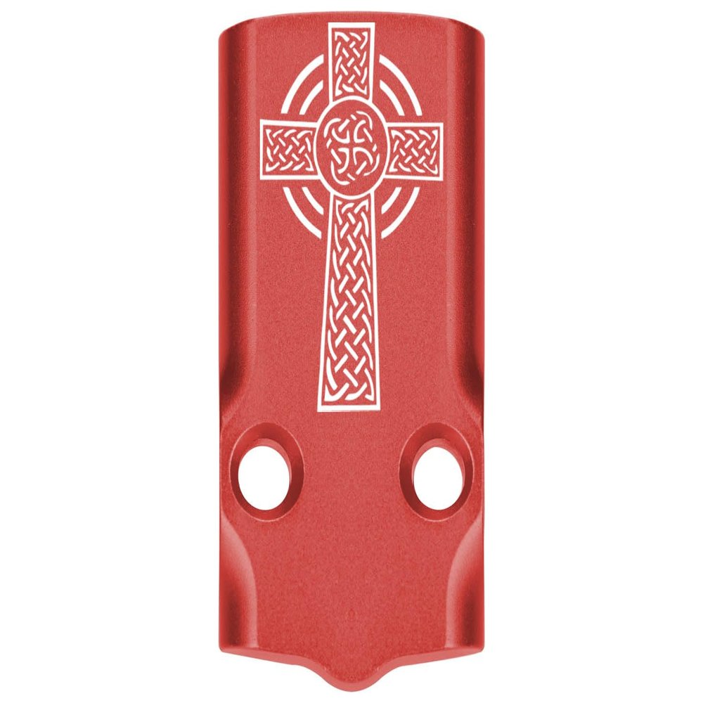 NDZ Performance MOS Optic Cover Plate for Glock 43X & 48  Red Anodized Aluminum, Celtic Cross  Made in USA