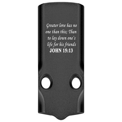 NDZ Performance MOS Optic Cover Plate for Glock 43X & 48  Black Anodized Aluminum, Bible John 15:13  Made in USA