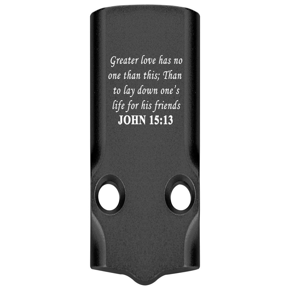 NDZ Performance MOS Optic Cover Plate for Glock 43X & 48  Black Anodized Aluminum, Bible John 15:13  Made in USA