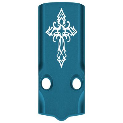NDZ Performance MOS Optic Cover Plate for Glock 43X & 48  Blue Anodized Aluminum, Tribal Cross  Made in USA