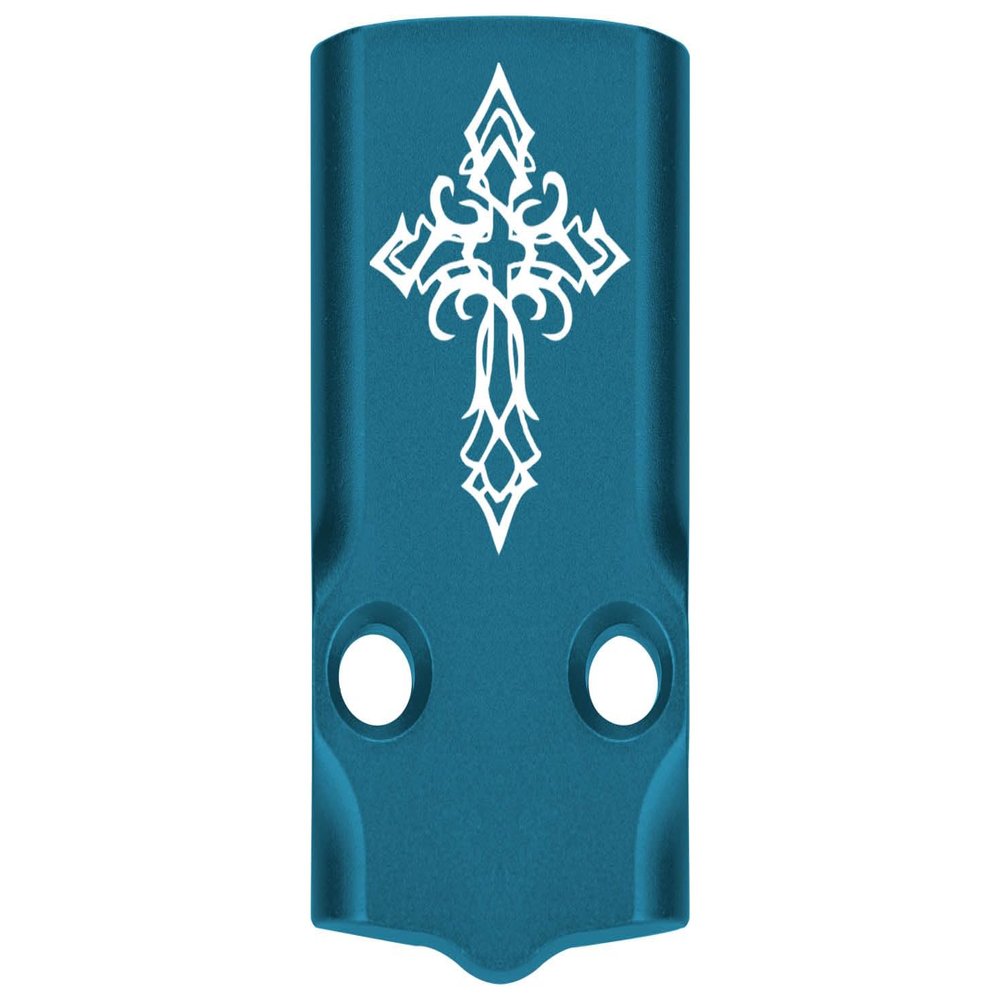 NDZ Performance MOS Optic Cover Plate for Glock 43X & 48  Blue Anodized Aluminum, Tribal Cross  Made in USA