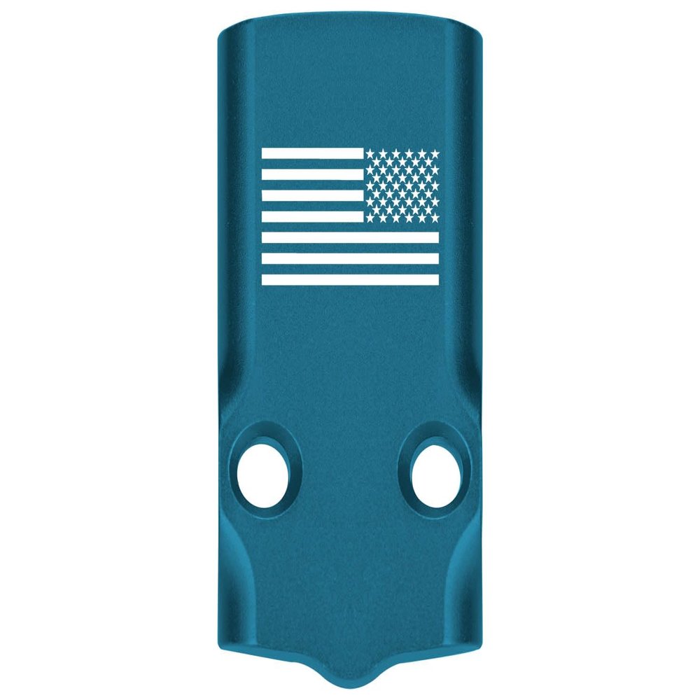 NDZ Performance MOS Optic Cover Plate for Glock 43X & 48  Blue Anodized Aluminum, US Battle Flag  Made in USA