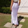 OBEEII Satin Skirts for Women High Waist Ruffle Mermaid Hem Silk Satin Maxi Skirt Cocktail Party Wedding Long Skirts Lavender S view 4