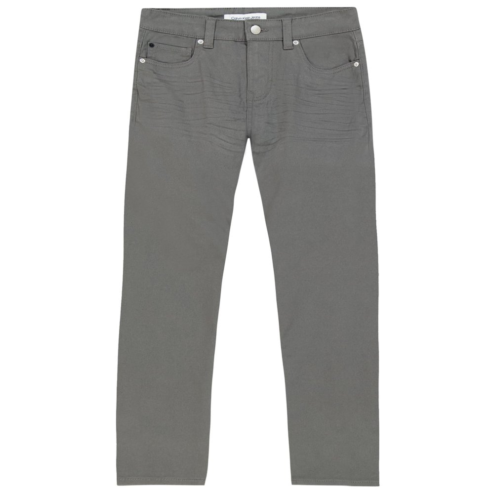 Calvin Klein Boys' Slim Fit Straight Leg Stretch Twill Pants, 5-Pocket Style, Zipper Fly & Button Closure, Granite Grey, 16