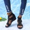 GUNIYIFS Womens Low Wedge Sandals Peep toe Summer Platform Wedge Buckle Ankle Strap Cutout Casual Sandals for Women Dressy view 4