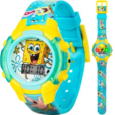 Nickelodeon Spongebob Squarepants Kids LCD Watch with LED Lights - Colorful Character Strap, Interactive Flashing Display, Comes in Collectible Tin Box