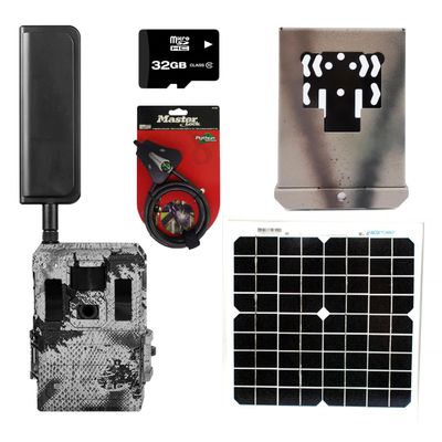 Spartan GoLive 2 AT&T 4G LTE Multi-Carrier Live Stream Dual Blackout IR Trail Camera with Security Lockbox, Locking Cable, 12V Solar Panel Trail Camera Charger, and 32GB SD Card, GL-V6EB