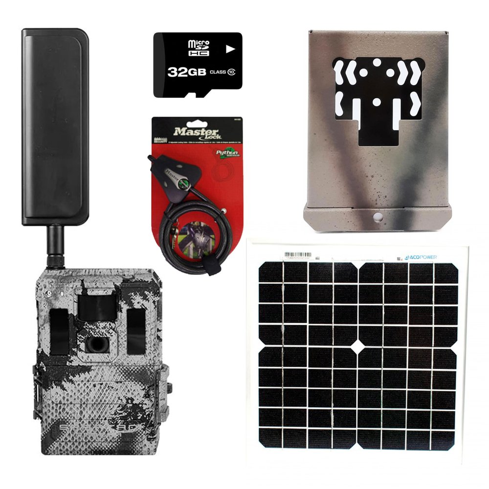Spartan GoLive 2 AT&T 4G LTE Multi-Carrier Live Stream Dual Blackout IR Trail Camera with Security Lockbox, Locking Cable, 12V Solar Panel Trail Camera Charger, and 32GB SD Card, GL-V6EB