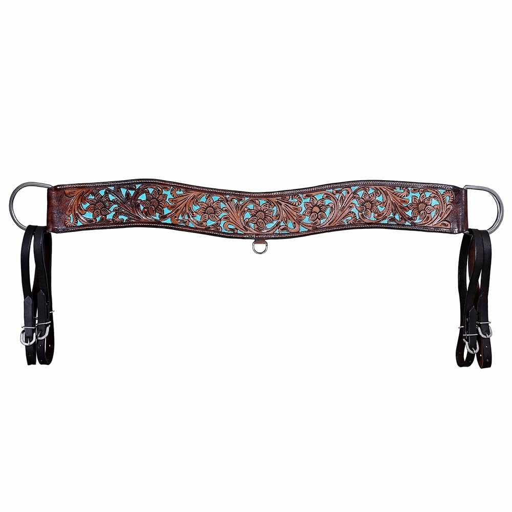 Comfytack Leather Horse Tripping Breast Collar Brown Floral Turquoise Inlay