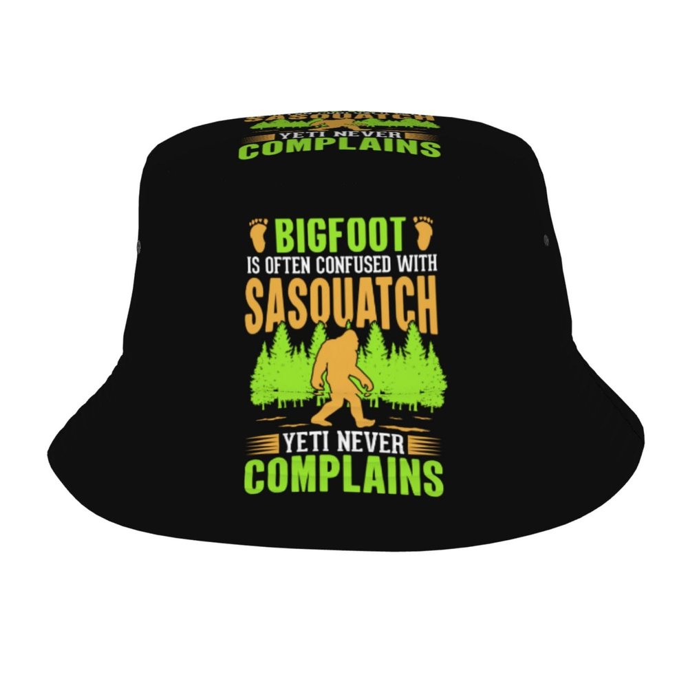 Bigfoot is Often Confused with Sasquatch Yeti Never Complains Bucket Hat for Women Men Bucket Hats Summer Sun Hats Beach Travel Fishing Golf Cap Black