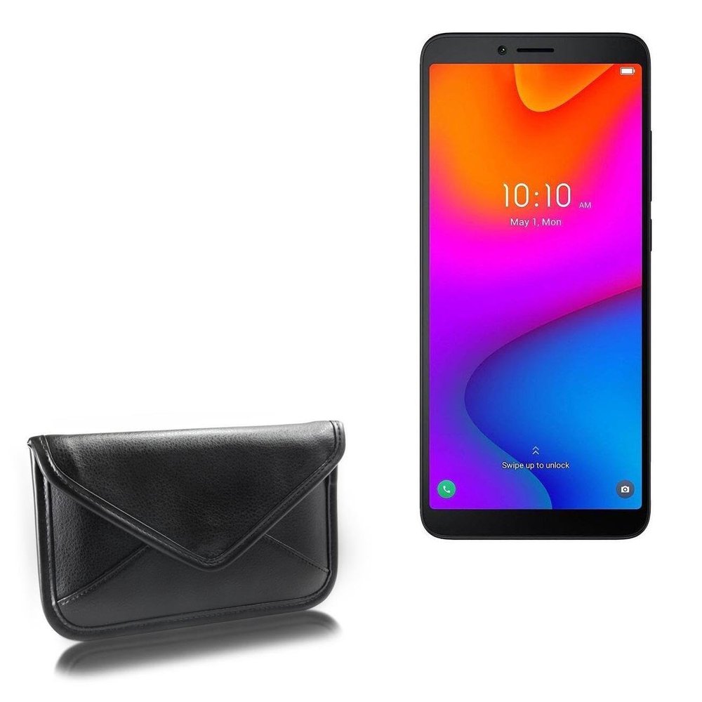 BoxWave Case Compatible with TCL ION V - Elite Leather Messenger Pouch, Synthetic Leather Cover Case Envelope Design - Jet Black