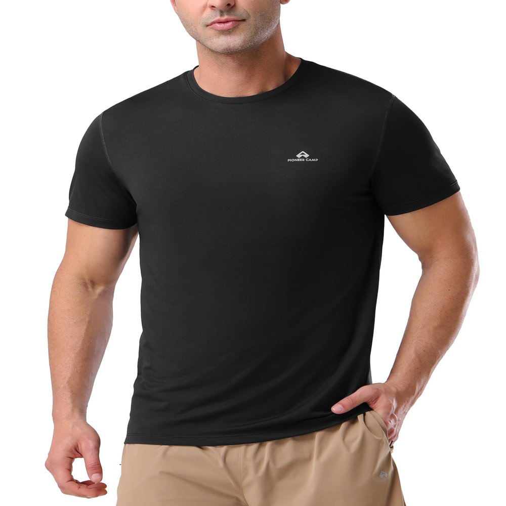 Pioneer Camp Men's Workout Gym Shirts Moisture Wicking Athletic Performance T-Shirts Quick Dry Running Active Top Tees Black
