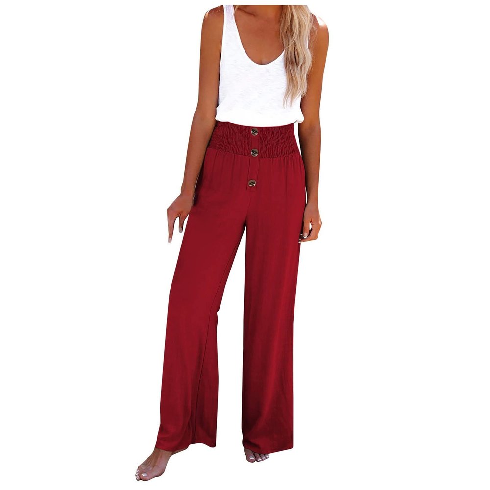 Linen Pants Women Summer Petite Length Cotton Linen Pants Elastic Waist Lightweight Casual Pants Slim Fit Yoga Beach Pants with Pockets Khaki X-Large
