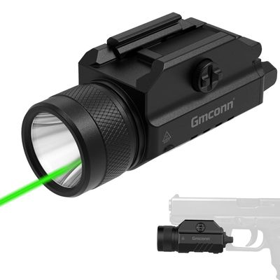 Gmconn 1250 Lumen Tactical Flashlight Green Laser Light Combo, Rechargeable Pistol Light with Strobe/Momentary Compatible with Picatinny