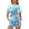 Xhuibop Lotus Sea Turtle Pajamas Sets for Plus Size Women Small Short Sleeve Shirts and Pants 2 Piece Sleepwear Soft Lounge Set with Pockets Ladies Nightwear Outfits view 1