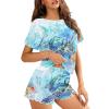 Xhuibop Lotus Sea Turtle Pajamas Sets for Plus Size Women Small Short Sleeve Shirts and Pants 2 Piece Sleepwear Soft Lounge Set with Pockets Ladies Nightwear Outfits view 3