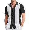 FQFGGYD Men's Linen Shirts Summer Causal Button Down Striped Polo Shirts Short Sleeve Hawaiian Vacation Beach Shirt Black view 1
