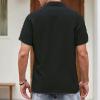 FQFGGYD Men's Linen Shirts Summer Causal Button Down Striped Polo Shirts Short Sleeve Hawaiian Vacation Beach Shirt Black view 2