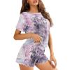 Xhuibop Wolf Family Pajamas Sets for Plus Size Women XL Short Sleeve Shirts and Pants 2 Piece Sleepwear Soft Lounge Set with Pockets Ladies Nightwear Outfits view 3