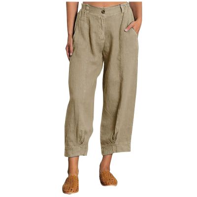 Linen Pants Women Plus Size Tall Linen Pants Elastic Waist Straight Leg Loose Fit Lightweight Yoga Casual Beach Trousers with Pockets Khaki 3X-Large