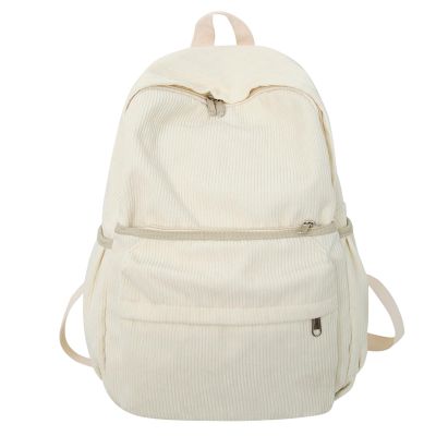 Lamprod Aesthetic Backpack Cute Backpack Corduroy Backpack School Supplies Laptop Bag for Teens Girls Women Students Solid Color(White)