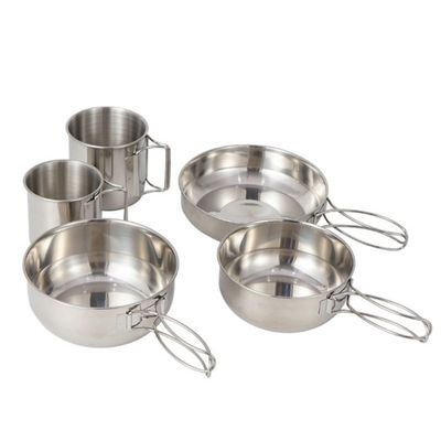 GOOHOCHY Stainless Steel Camping Pan Set Folding Dinnerware Bowl Cup Frying Pan for Rv Hiking BBQ Outdoor Activities