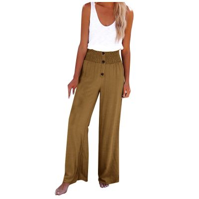Linen Pants Women Petite High Waist Women's High Waisted Wide Leg Palazzo Pants Flowy Cotton Linen Pleated Tiered Summer Beach Trousers White Large
