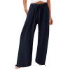 Linen Pants Women Petite Summer Cotton Linen Cropped Wide Leg Pants Capris Women Ladies Casual Loose Palazzo Pant Work Elastic Pocket Khaki X-Large view 1
