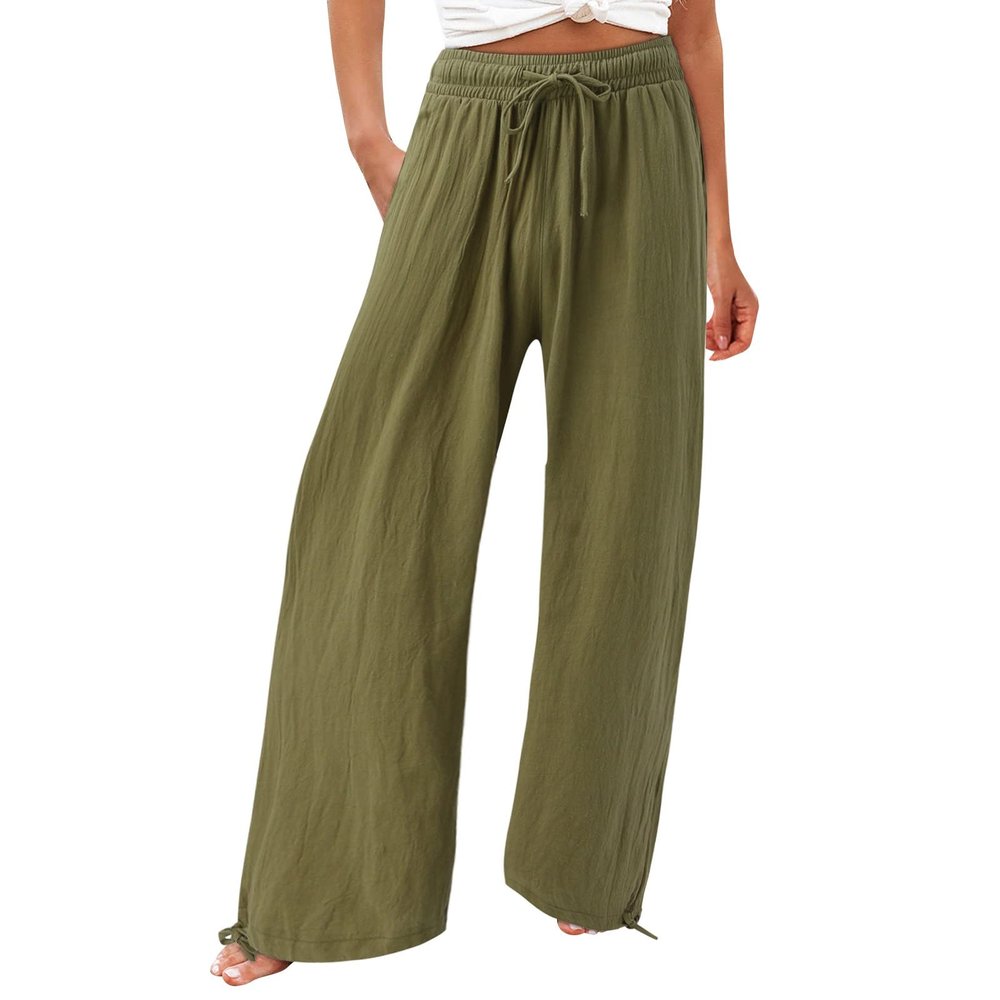 Cute Womens Trendy Cargo Pants Women High Waisted Cargo Pants Wide Leg Casual Linen Pants Summer Baggy Stretchy 6 Pockets Y2K Trousers Khaki X-Large