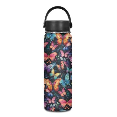 Flashideas Colorful Butterfly Water Bottles Insulated Stainless Steel Water Bottle Vacuum Insulated Keep Hot and Cold 20oz for Workout Travel Sports Camping