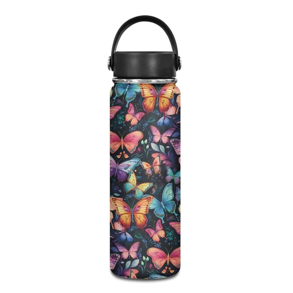 Flashideas Colorful Butterfly Water Bottles Insulated Stainless Steel Water Bottle Vacuum Insulated Keep Hot and Cold 20oz for Workout Travel Sports Camping