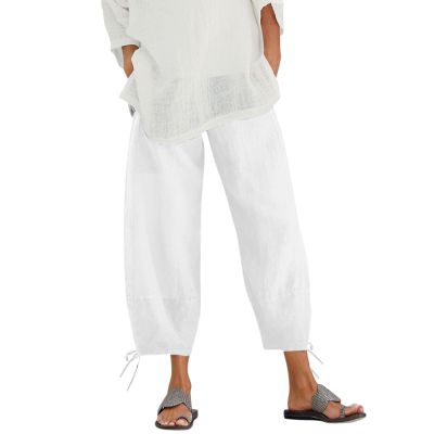 Black Linen Pants Women Straight Leg Women Linen Palazzo Pants Summer Boho Wide Leg High Waist Pant Casual Lounge Trousers with Pocket White 3X-Large
