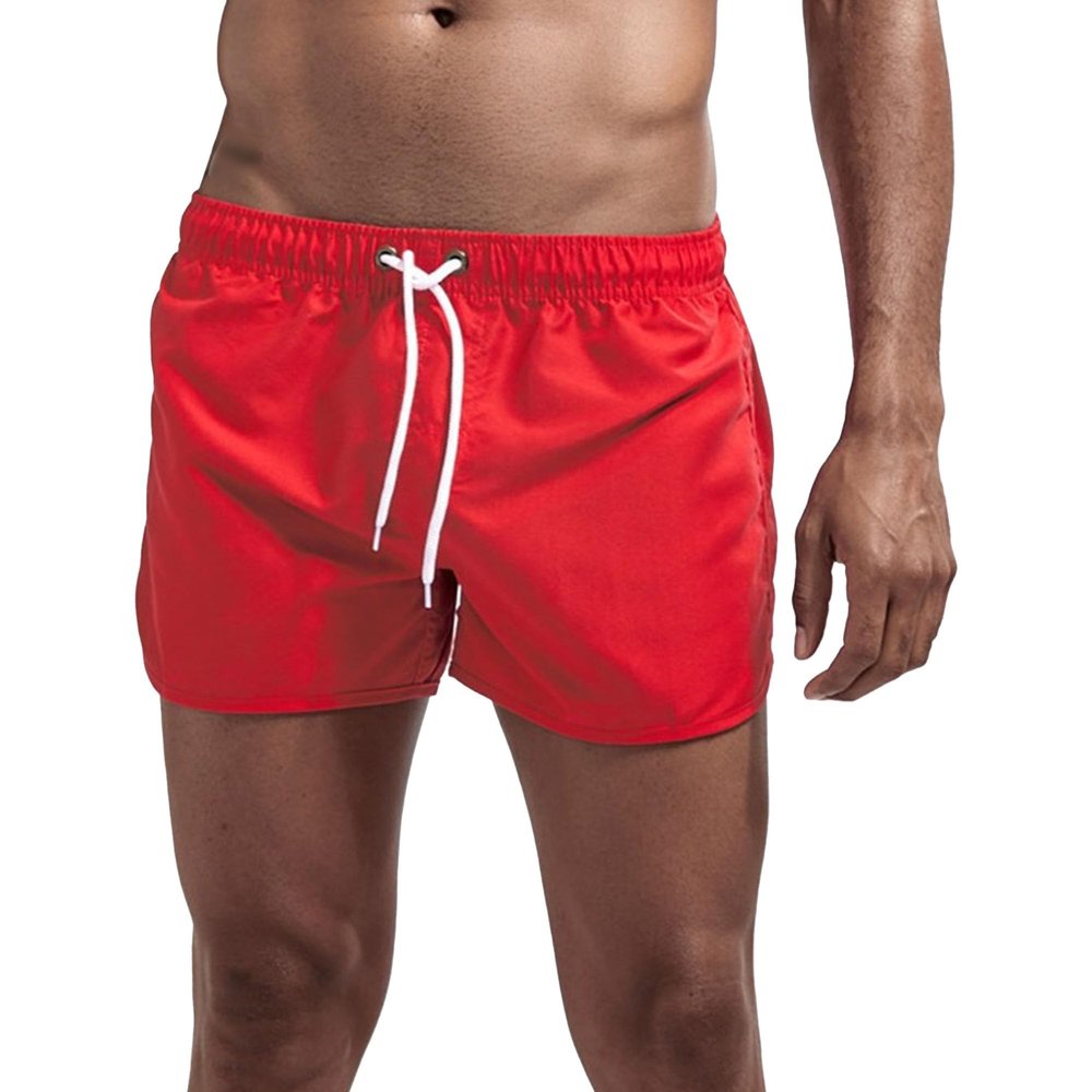 Men's Swim Trunks Beach Shorts Casual Loose Swimwear Shorts Elastic Waist Drawstring Bathing Pant (Medium,Red)