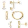 Trendy 14K Gold Plated Earrings for Women Accessories, Stud Huggie Hoop Jacket Stack Cartilage Helix Earring Set for Multiple Piercing, Small Dainty Cute Fashion Birthstone Jewelry Gifts Set view 1