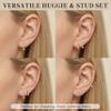 Trendy 14K Gold Plated Earrings for Women Accessories, Stud Huggie Hoop Jacket Stack Cartilage Helix Earring Set for Multiple Piercing, Small Dainty Cute Fashion Birthstone Jewelry Gifts Set view 3