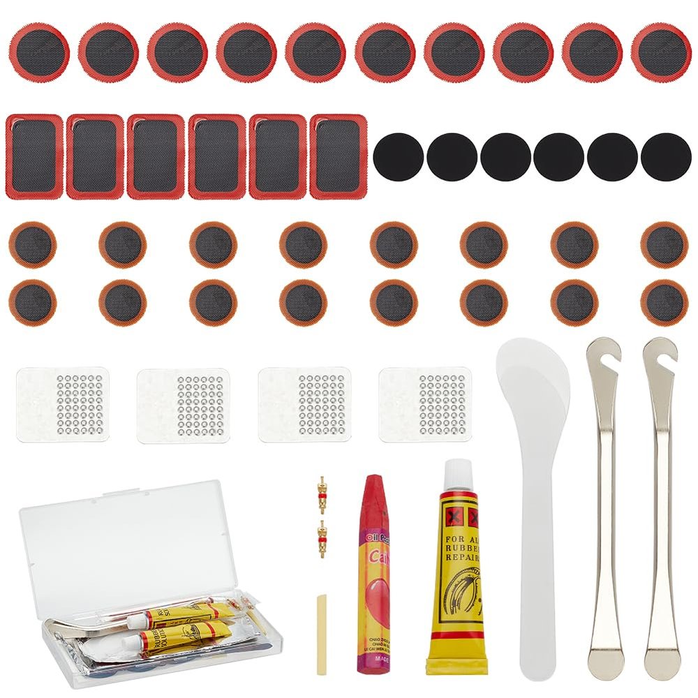 WEBEEDY 55 PCS Bike Tire Patch Repair Kit with Portable Storage Box 3 Different Sizes of Vulcanizing Patches Glueless Patchs for Motorcycle BMX Cycling MTB Road Mountain Bicycle Travel