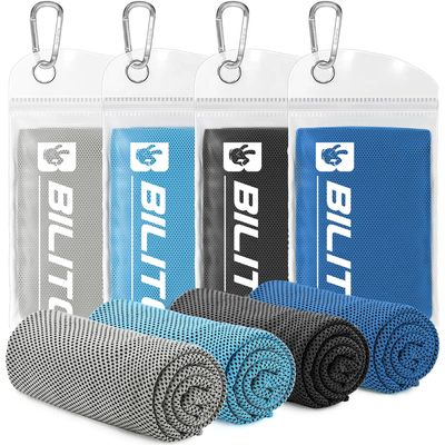 BILITOK Superfiber Ice Towel Neck, Soft Breathable Cold Towel Cooling, Yoga, Sports, Golf, Gym, Camping, Running, Fitness, Exercise and More Activities, 4 Packs (Gray/Blue/Dark Blue/Black)