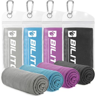 BILITOK Superfiber Ice Towel Neck, Soft Breathable Cold Towel Cooling, Yoga, Sports, Golf, Gym, Camping, Running, Fitness, Exercise and More Activities, 4 Packs (Blue/Gray/Black/Purple)